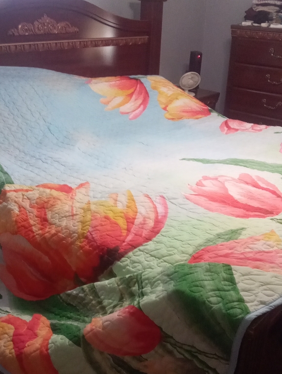 Source Unknown Other - Floral Tulip Bedspread King Blue, Pink and Green Lightweight Quilted New